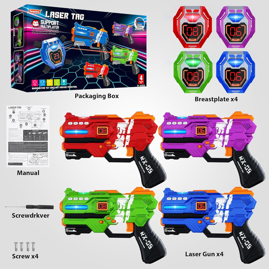 Juego de 4 Pistolas de Laser Tag con Chalecos de Pantalla de Puntua...