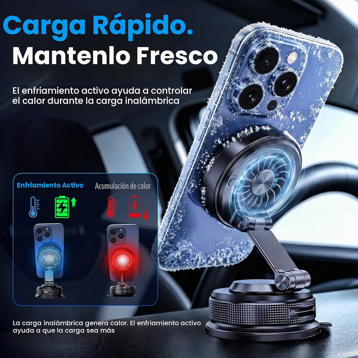 Cargador de montaje para coche MagSafe - Qi2.2 Cargador inalámbrico rápido
