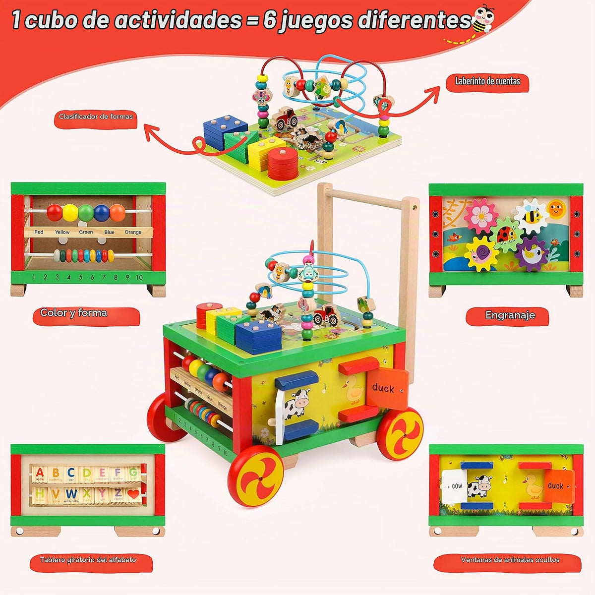 Cubos de actividad de madera 7 en 1 Juguetes Montessori para niños y niñas