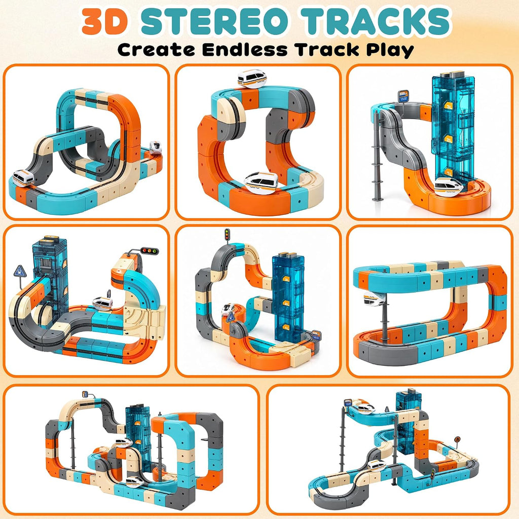 Juego de tren eléctrico, 106 piezas de cubo 3D que desafía la gravedad de