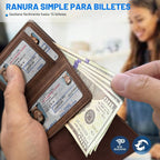 Cartera para hombre, tarjetero desplegable delgado con bloqueo RFID, billetera triple minimalista con 10 ranuras para tarjetas, bolsillo para efectivo y 2 ventanas para identificación, funda