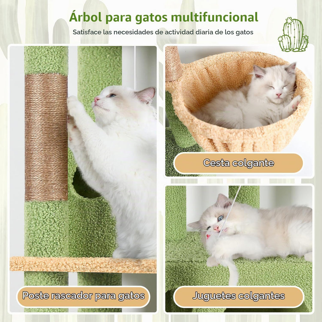 Globlazer Árbol de Gato de Cactus en Esquina de 66 Pulgadas, Torre de Escalada de Cactus de Varios Niveles, Condos para Gatitos, Torre de Rascado para Gatos de Interior para Múltiples Gatos con