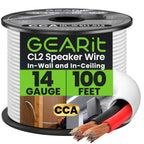 GEARit Cable de altavoz de pared de calibre 14 de 100 pies, cable CL2 clasificado 14/2 CCA, color blanco