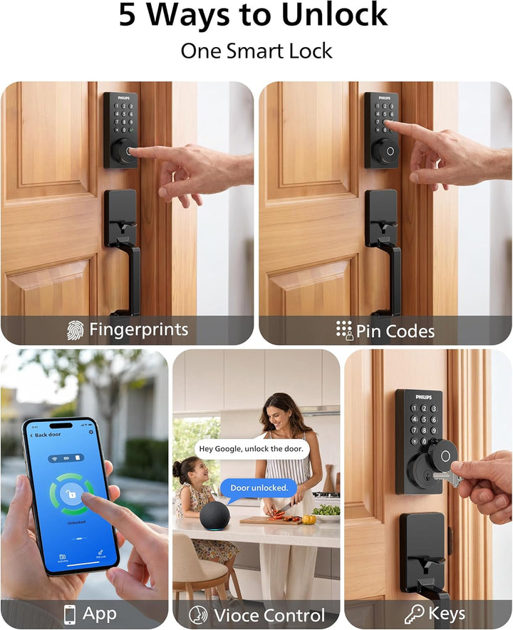 Cerradura inteligente Wi-Fi Philips con cerrojo de puerta y manija,...