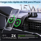 Actualización [Certificado Qi2] 15 W para cargador inalámbrico MagSafe, 2 cargas rápidas [succión segura de 90 + libras), soporte magnético para teléfono, parabrisas para iPhone 17/16/15/14/13/12 Pro Max, color negro