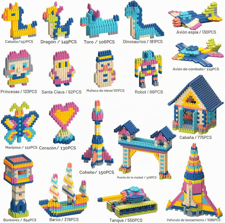Tigerhu Juego de 1120 piezas de bloques de construcción para niños,...