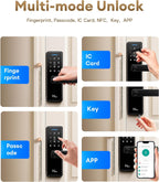 NGTeco Cerradura de puerta inteligente con manija de palanca, cerrojo de huella digital sin llave Wi-Fi, control de aplicación y teclado de pantalla táctil para puerta delantera