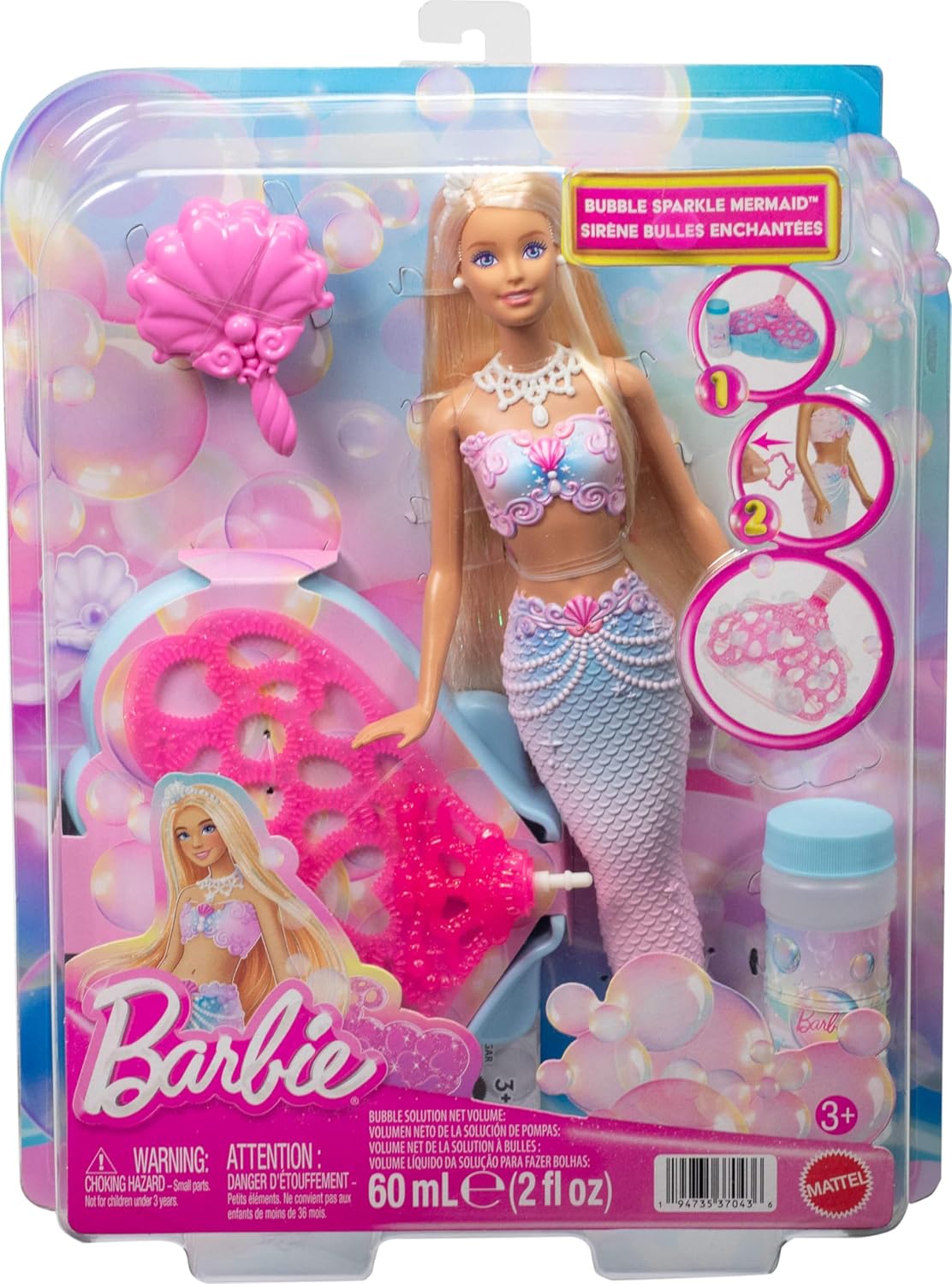Barbie Muñeca de sirena Bubble Sparkle con función y