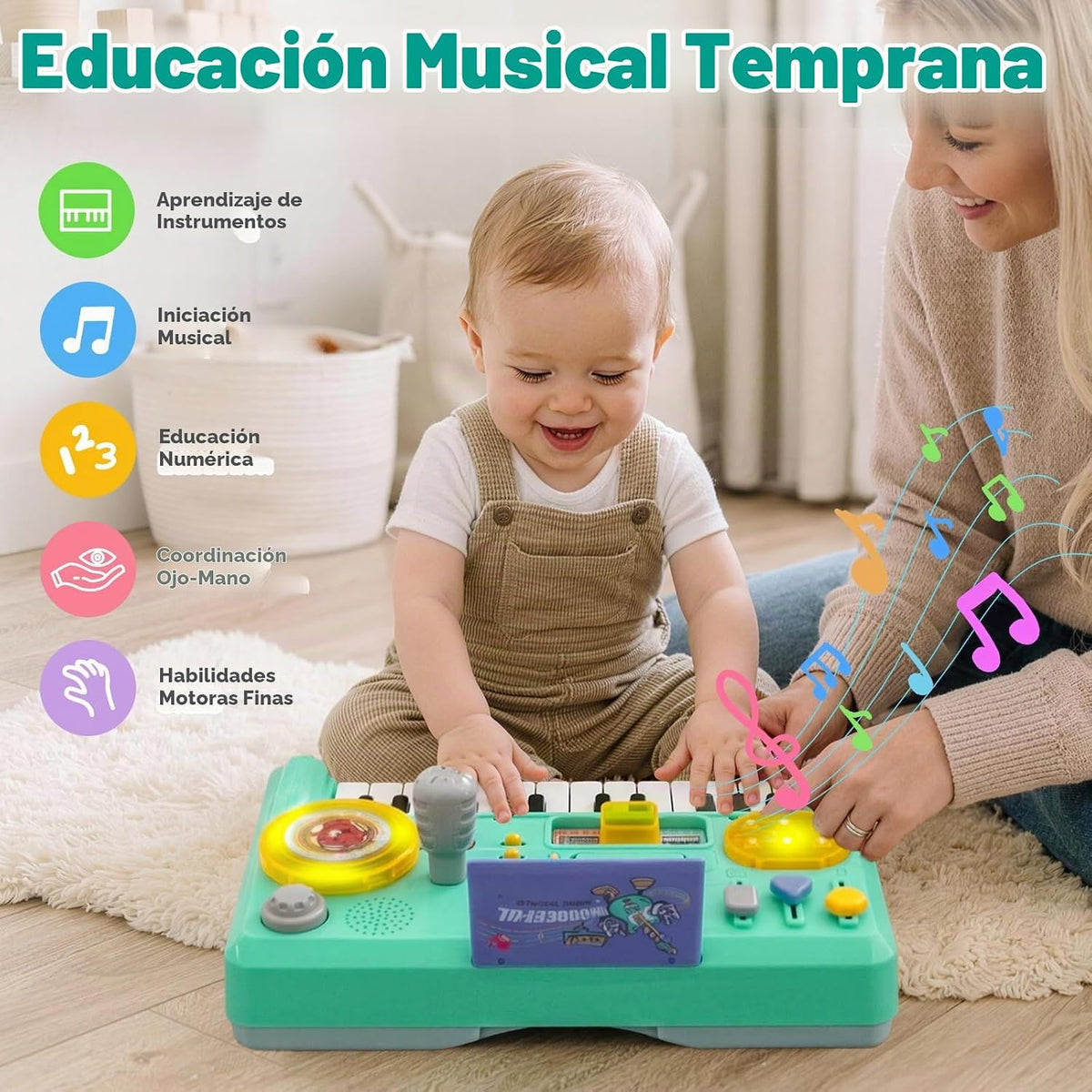 Mesa de DJ para bebés para niños pequeños, juguetes de piano