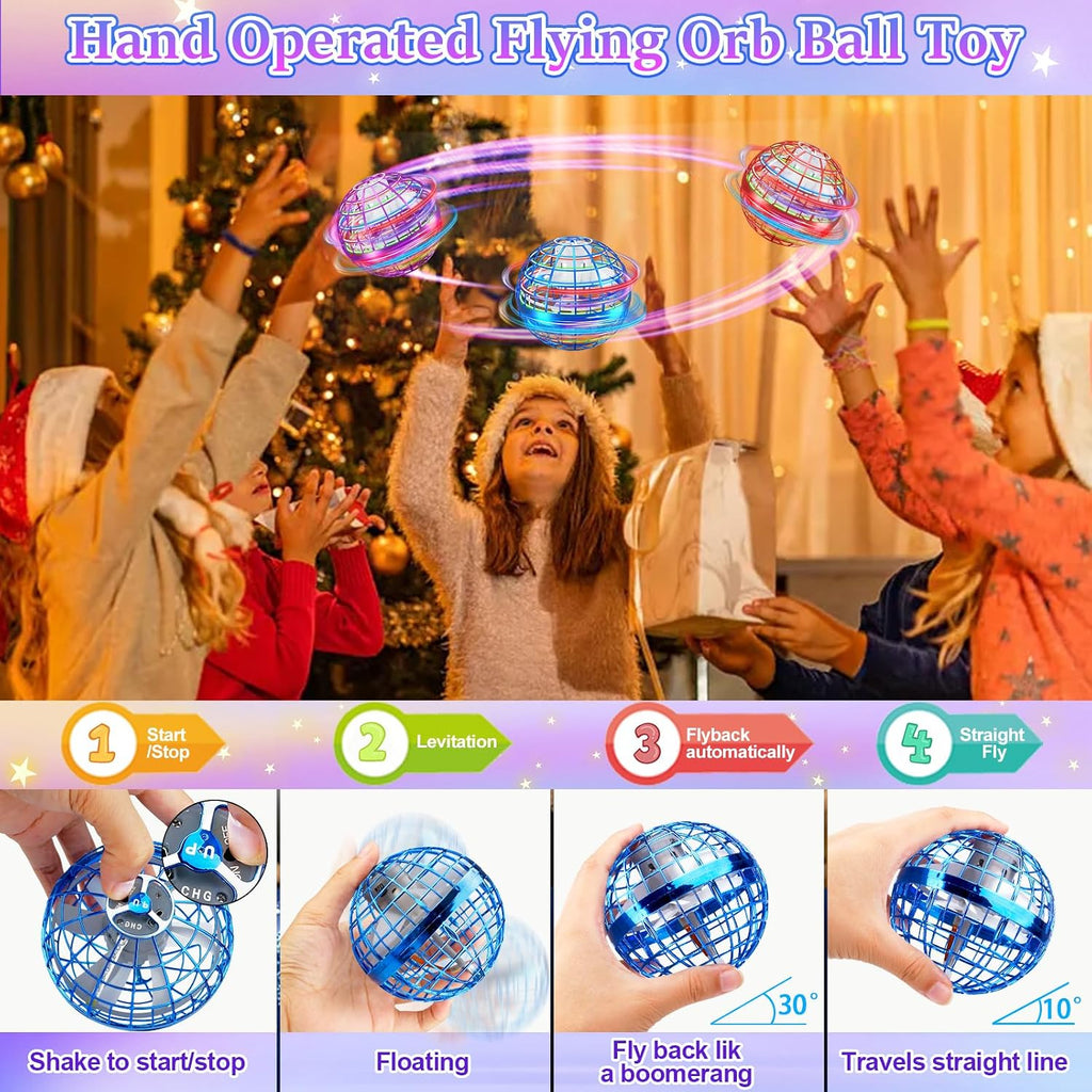 Juguete de bola de orbe volador, mini dron cósmico de mano flotante, hilanderos de mosca para niños y adultos, juguetes para interiores y exteriores, juguetes geniales con luces LED para