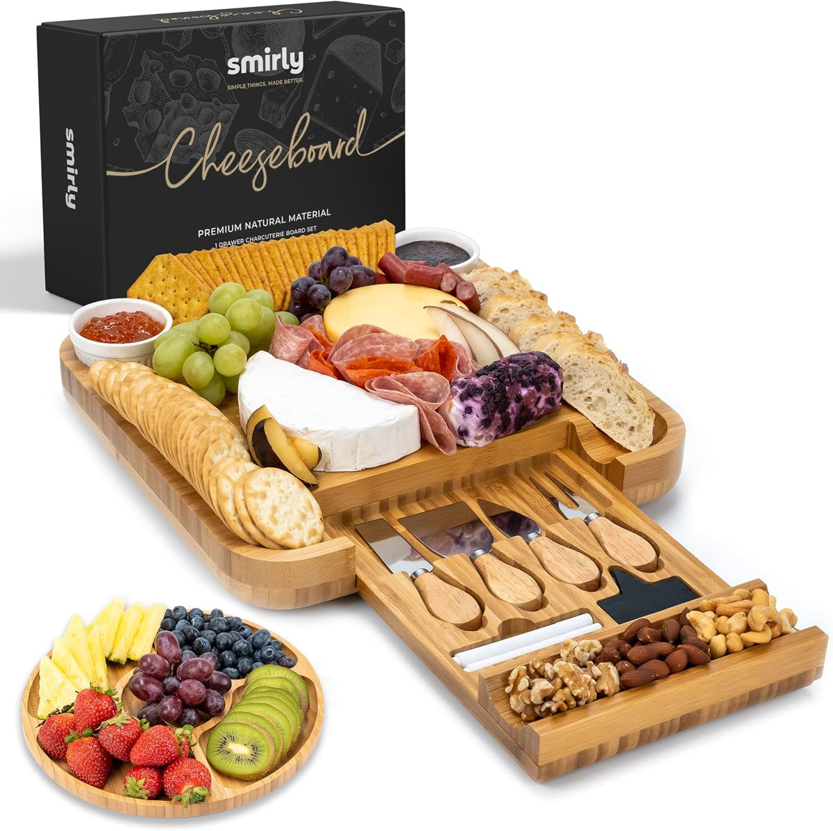 SMIRLY Juego de tablas de embutidos con accesorios para servir, bambú