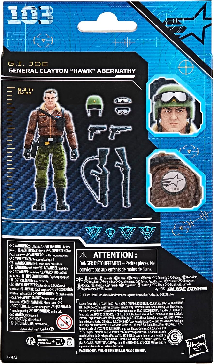 G.I. Joe Serie Clasificada General Clayton Hawk Abernathy, Figura de Acción Coleccionable, 103, Figuras de Acción de 6 Pulgadas para Niños y Niñas, con 7 Piezas de Accesorios