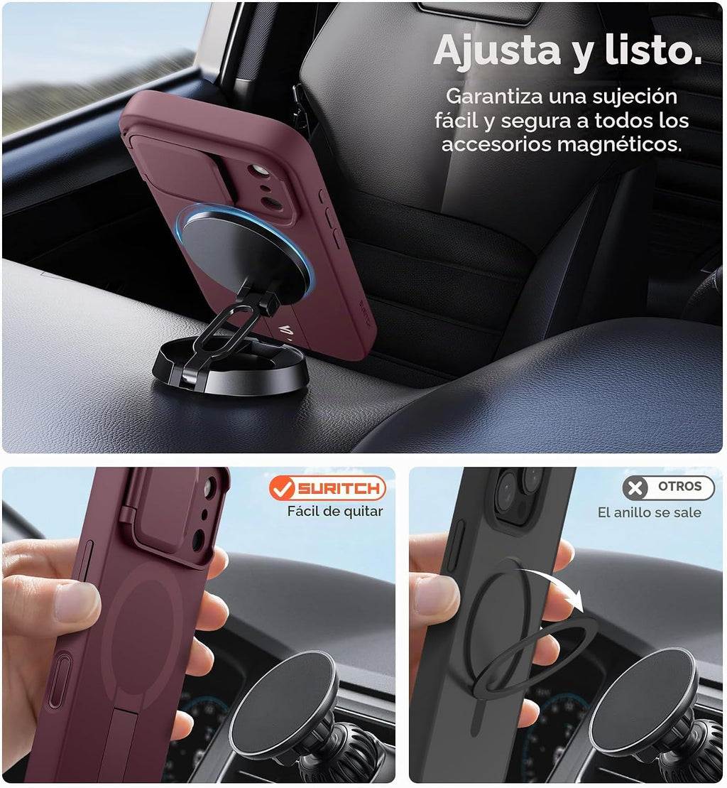 SURITCH para iPhone 18 Pro Case para MagSafe, Cobertura de Cámara, Burdeos