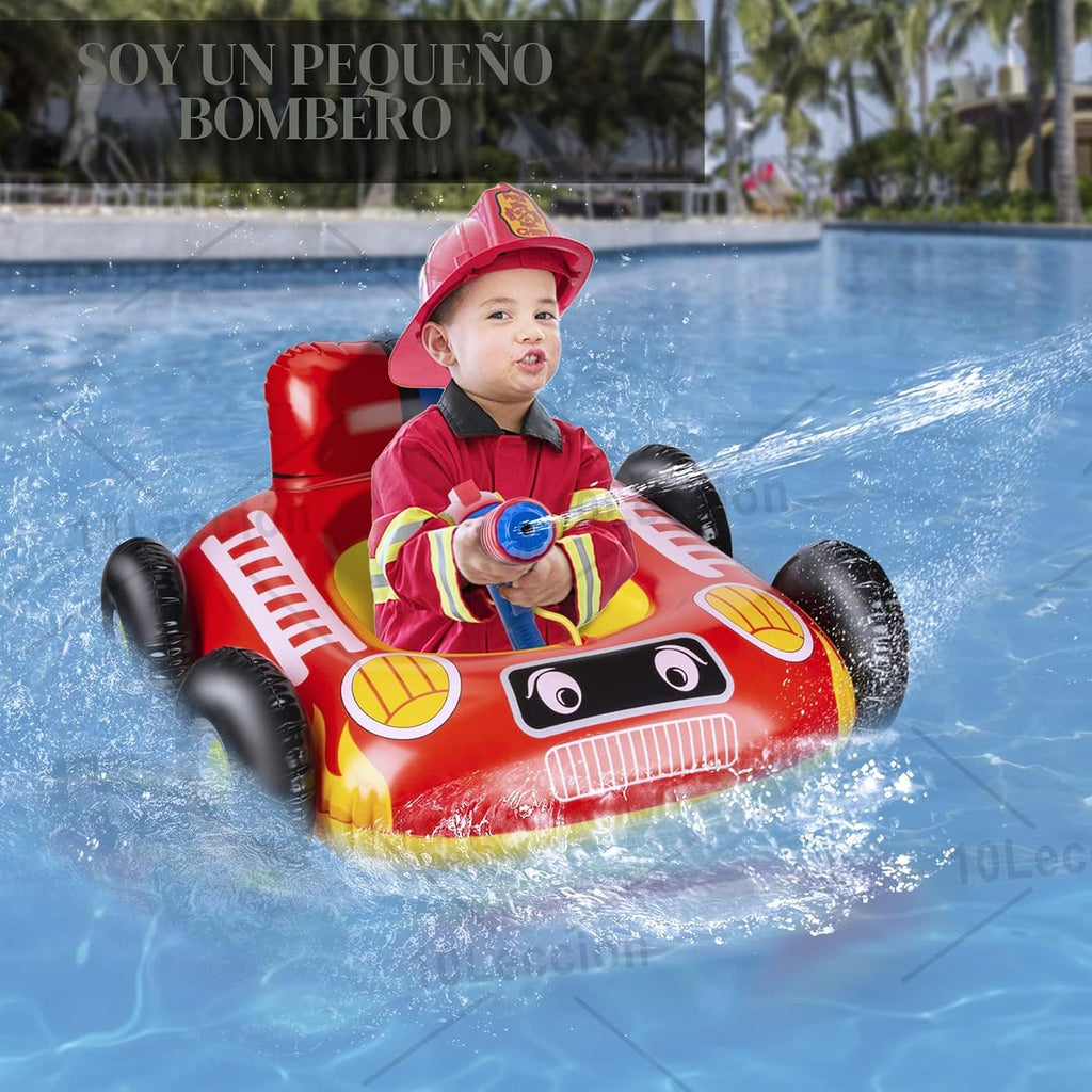 Flotadores de piscina para niños con pistola de agua, juguetes de piscina para niños de 4 a 8 años, flotadores de camión de bomberos para piscina, inflables de piscina para niños y niñas y niños
