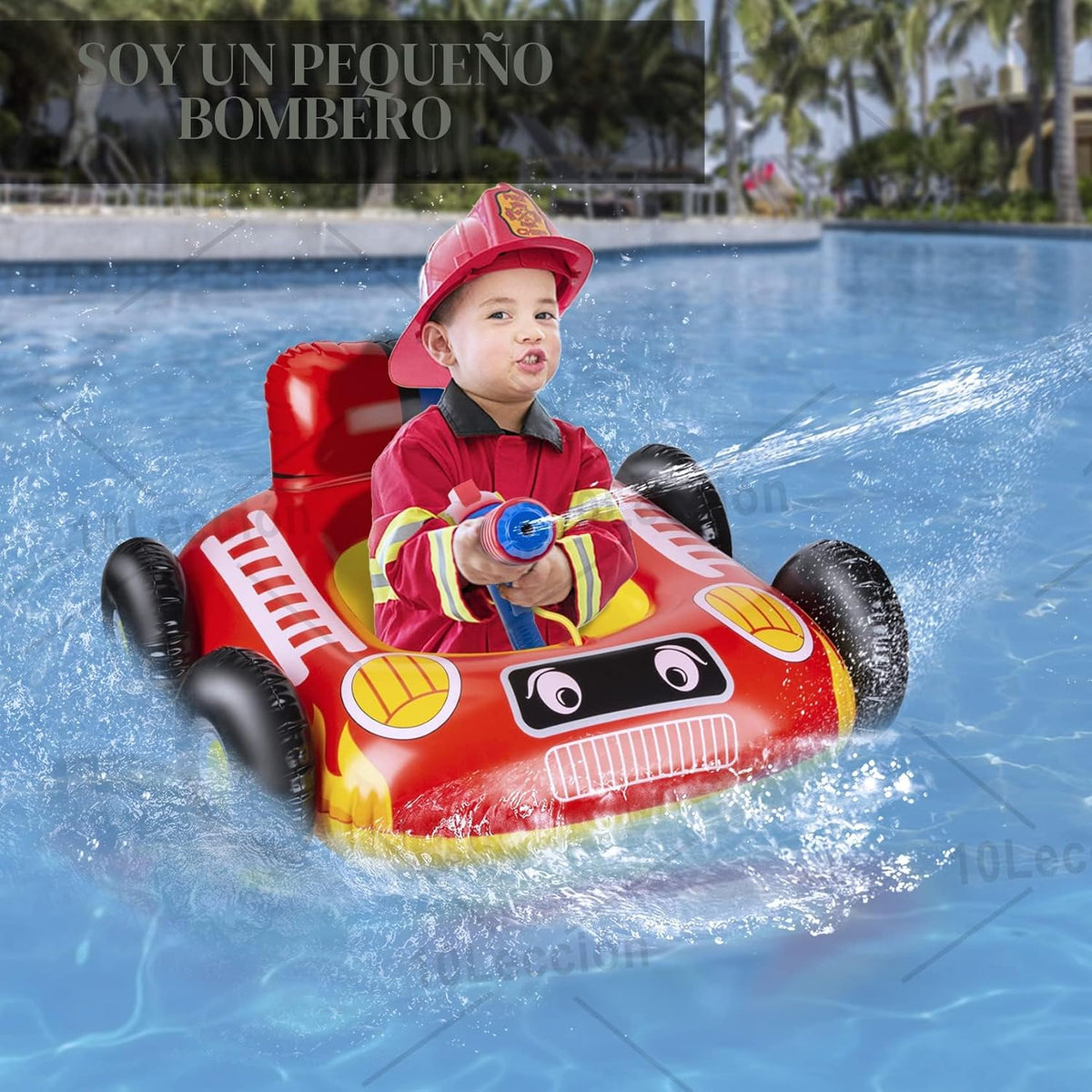 Flotadores de piscina para niños con pistola de agua, juguetes de piscina para niños de 4 a 8 años, flotadores de camión de bomberos para piscina, inflables de piscina para niños y niñas y niños