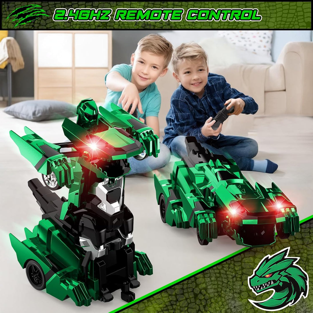 Kroyedfuw Coches de control remoto de dinosaurio, robot transformad...