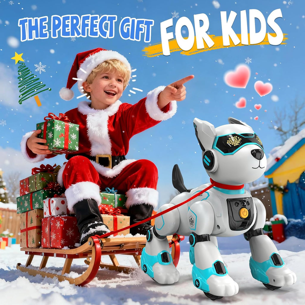 Juguetes de Perro Robot para Niños, Perro Robot de Control Remoto, Control de Voz y Tacto, Juguete Interactivo Programable de Cachorro Robótico, Canta, Baila, Mascota Robótica Recargable para