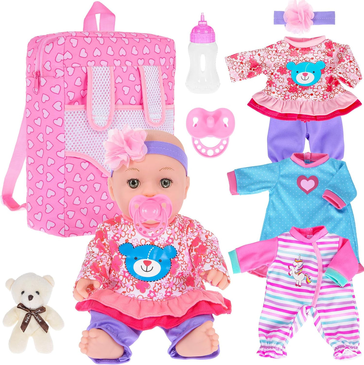ebuddy Muñeca de bebé de 12 pulgadas y accesorios, Rosa