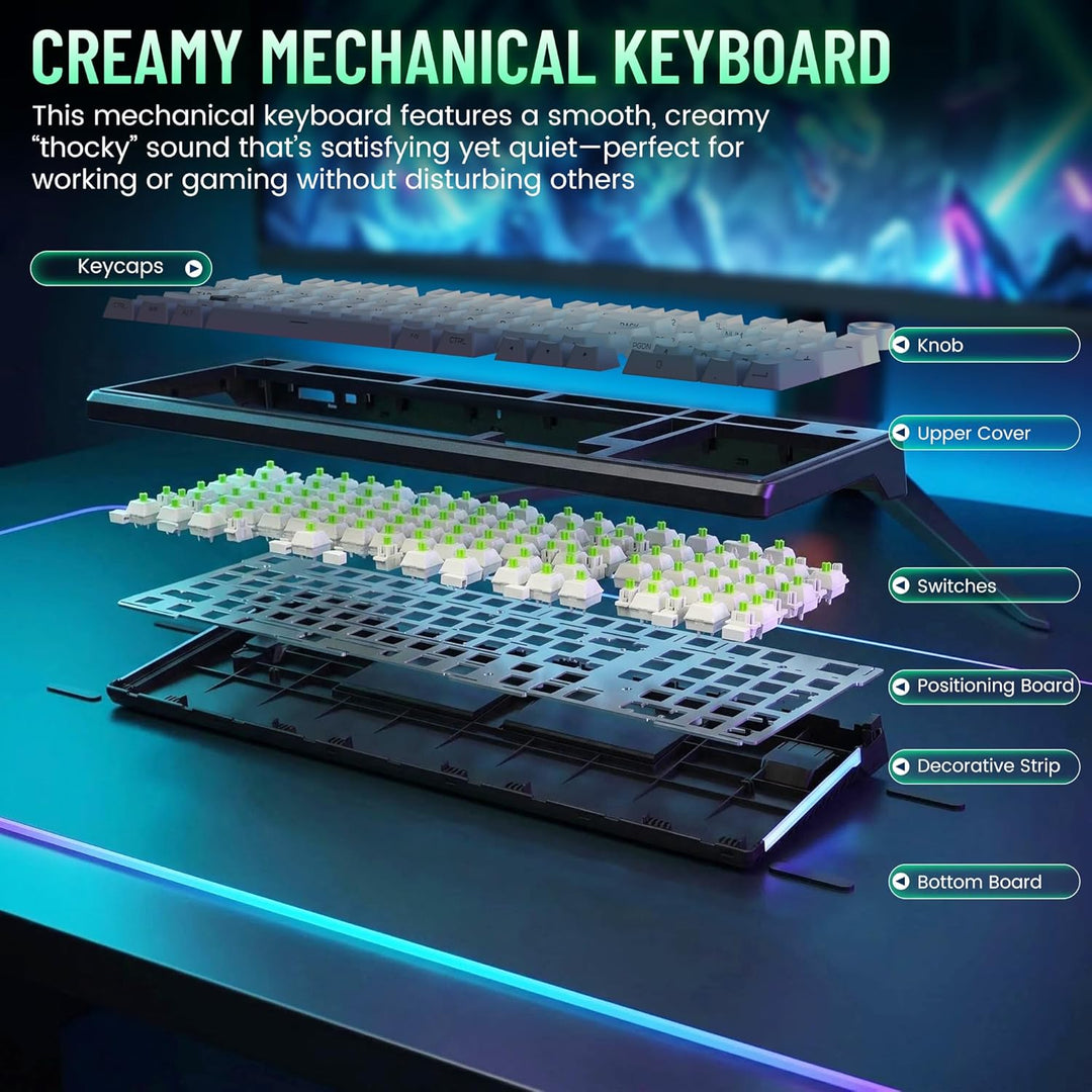 ROYALAXE Teclado mecánico inalámbrico, teclado cremoso con teclado...
