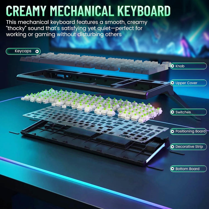 ROYALAXE Teclado mecánico inalámbrico, teclado cremoso con teclado...