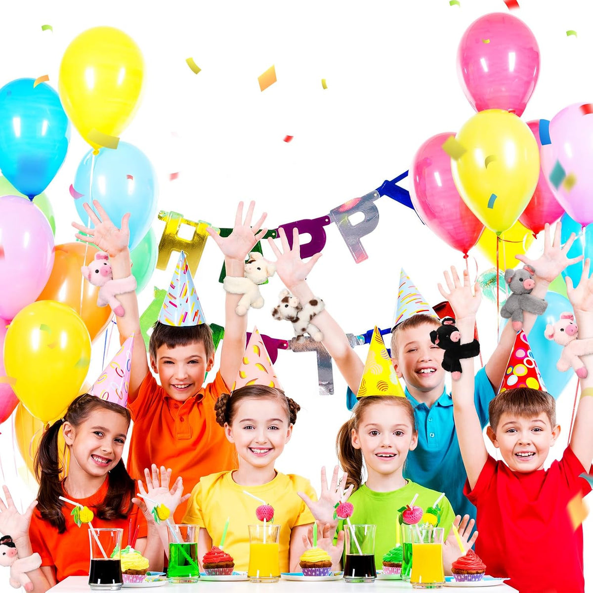 Liliful Paquete de 8 pulseras de peluche para niños, diseño de cerdo