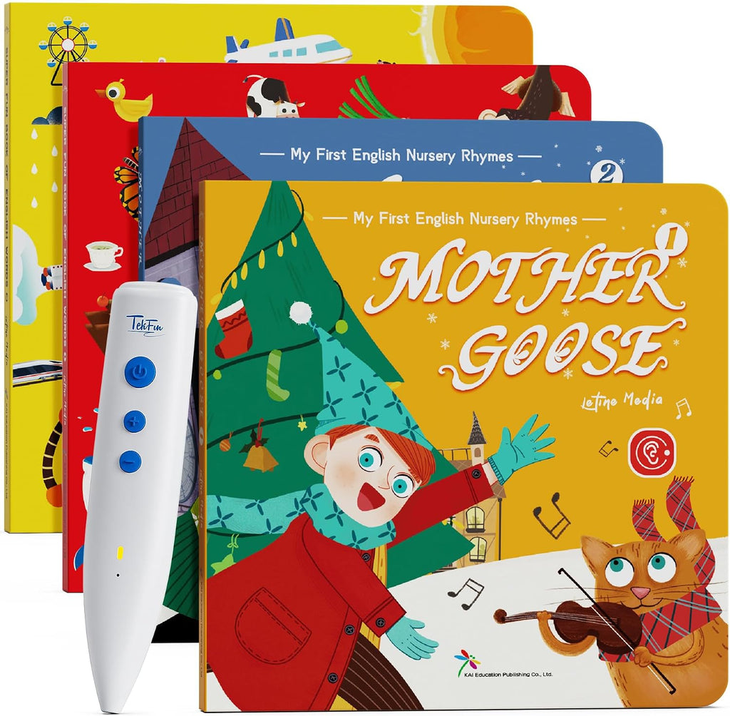 TEKFUN Juego de libros de bolígrafo que habla de palabras musicales, libros de sonido interactivos, juguetes educativos de aprendizaje, terapia de autismo educativa temprana, cumpleaños para niños pequeños de 1, 2, 3, 4, 5