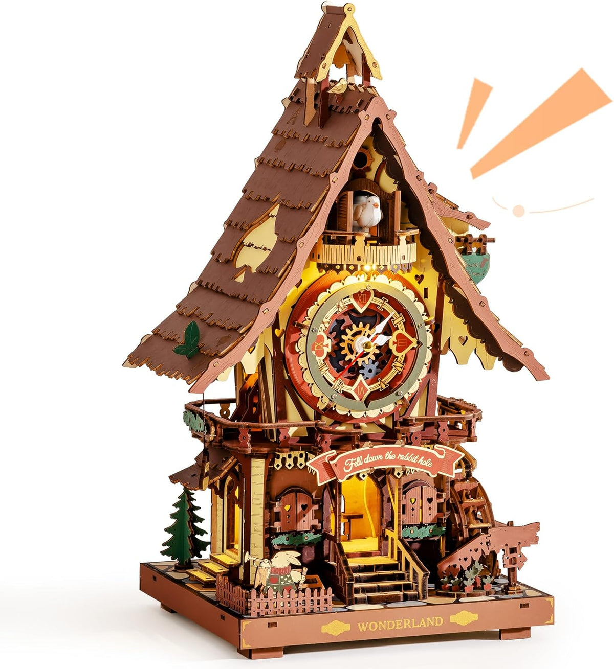 ROKR Reloj de cuco rompecabezas de madera 3D con luz LED y timbre por hora