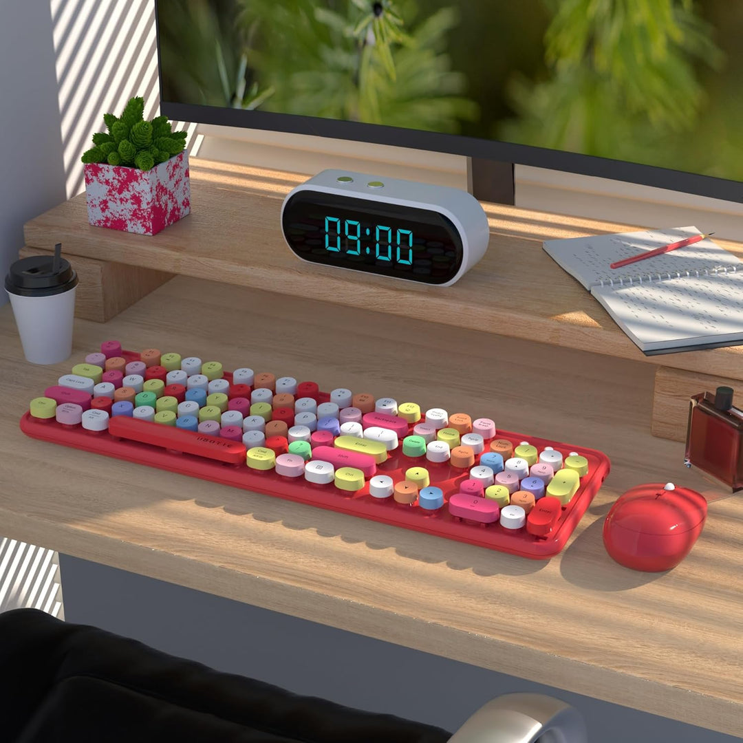 UBOTIE Teclado inalámbrico colorido para computadora y mouse óptico...
