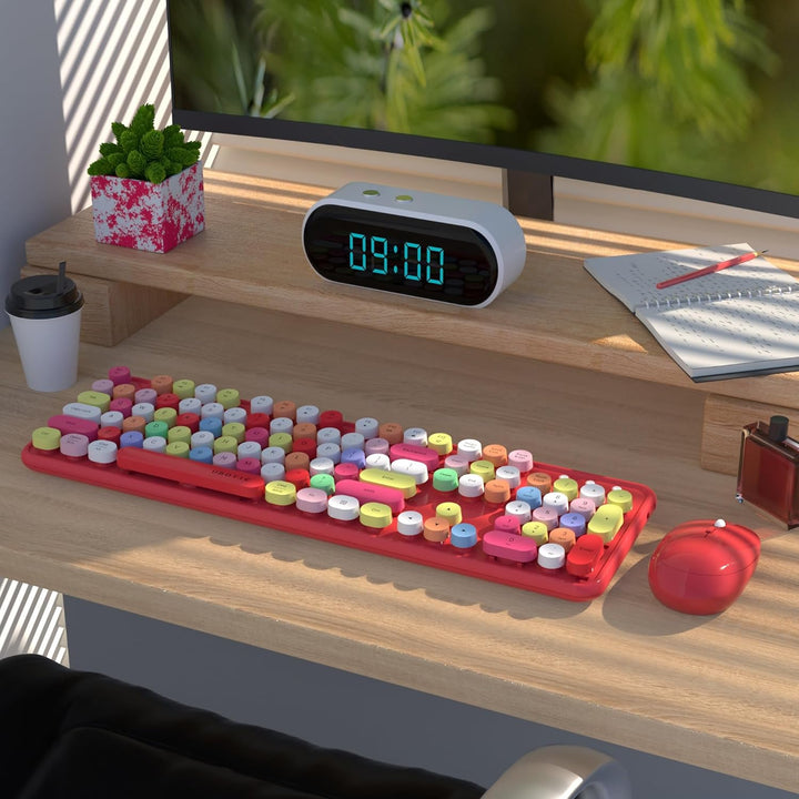 UBOTIE Teclado inalámbrico colorido para computadora y mouse óptico...