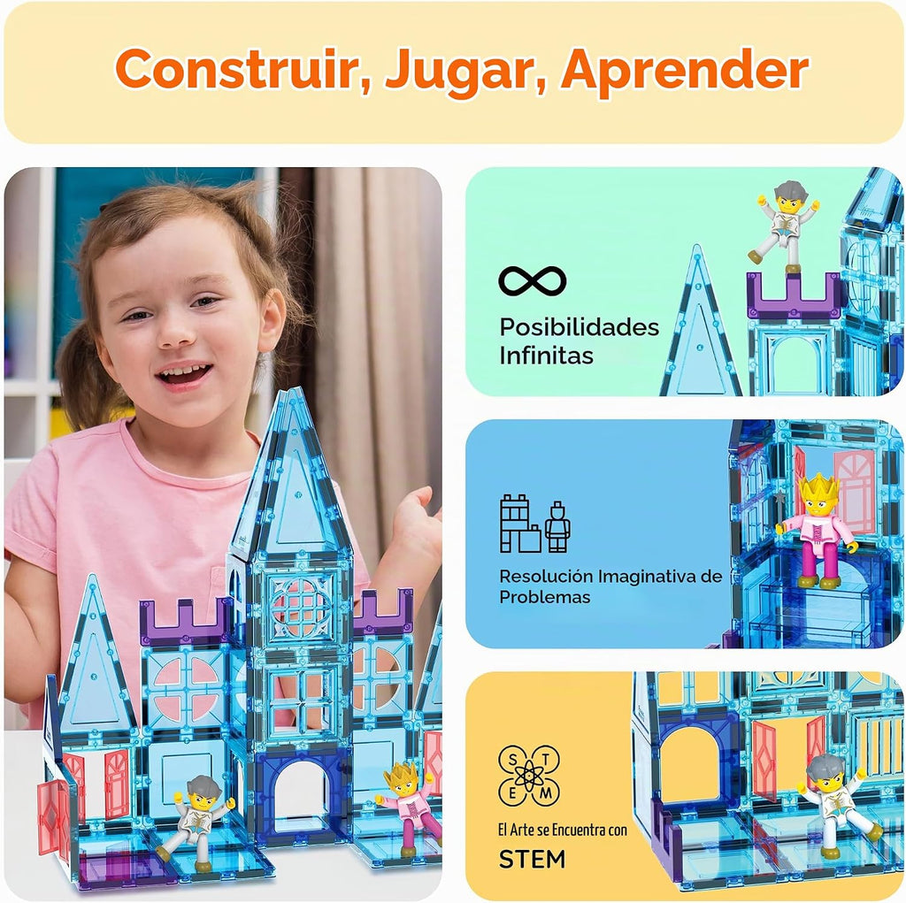 PicassoTiles - Juego de 72 azulejos magnéticos de castillo, juguete de invierno con temática de hielo
