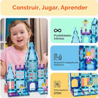 PicassoTiles - Juego de 72 azulejos magnéticos de castillo, juguete de invierno con temática de hielo