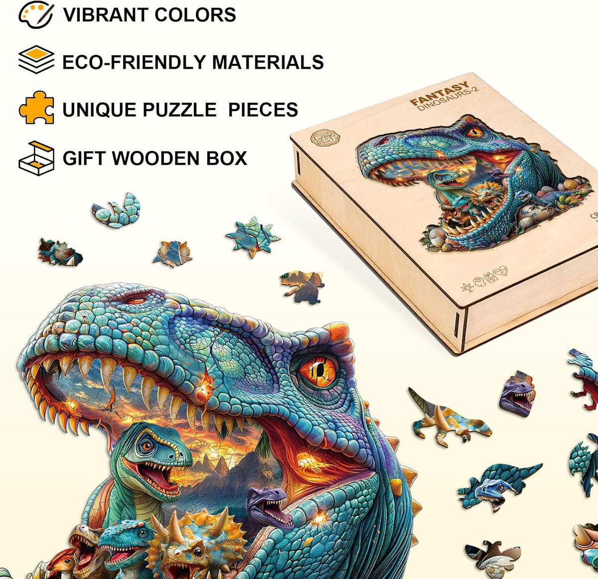 Jigfoxy Rompecabezas de madera para adultos, dinosaurios para adultos, rompecabezas de corte de madera con forma de animal único, regalos de Navidad de Acción de Gracias para amigos y familia (M-11.4