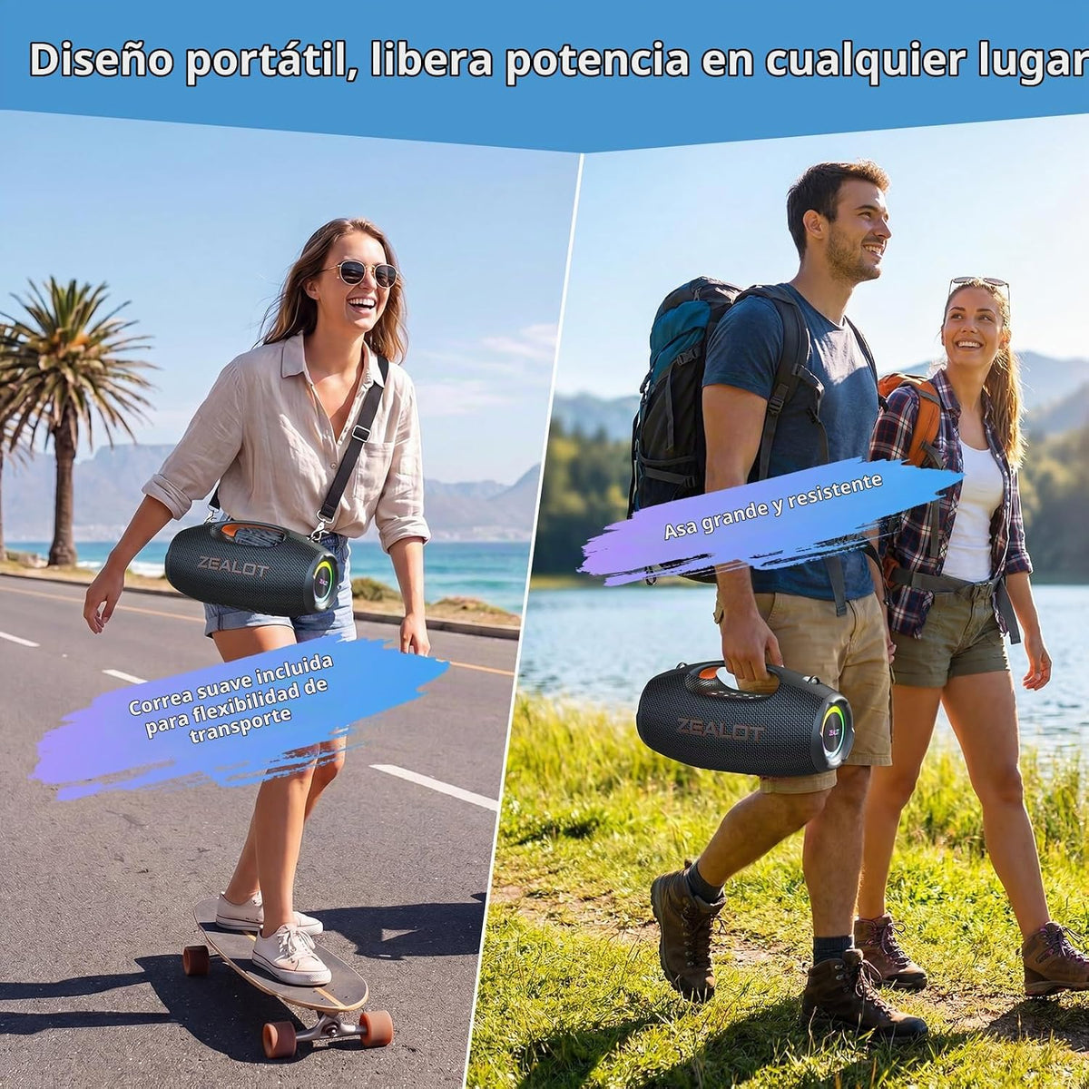 ZEALOT Altavoz Bluetooth, 90W pico al aire libre altavoces portátiles