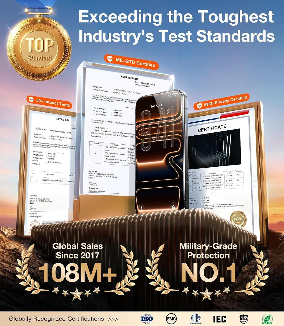 UltraGlass Top 9H+ Armor - Protector de pantalla de privacidad para iPhone