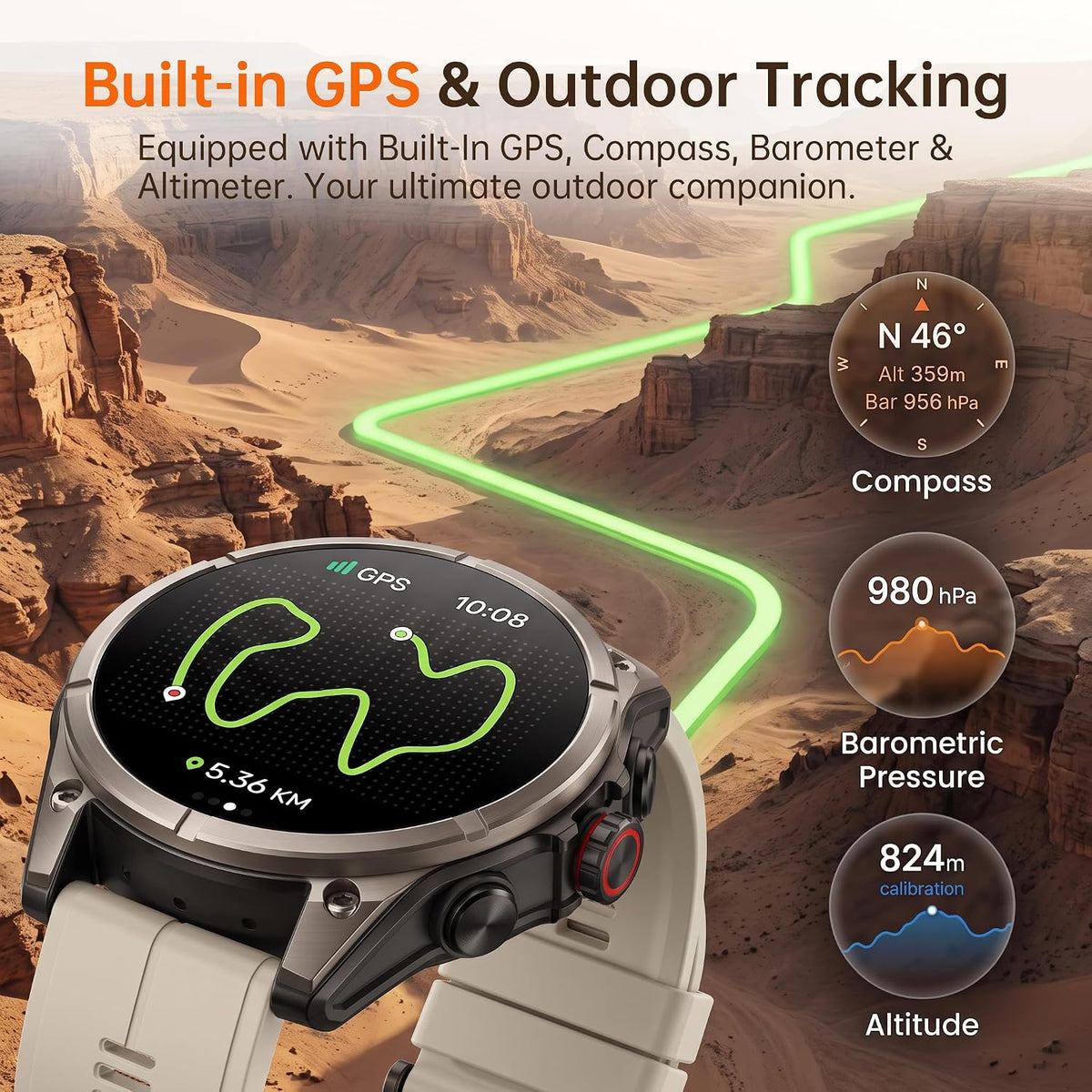SOUYIE Reloj inteligente GPS para hombres, pantalla AMOLED de 1.43 pulgadas