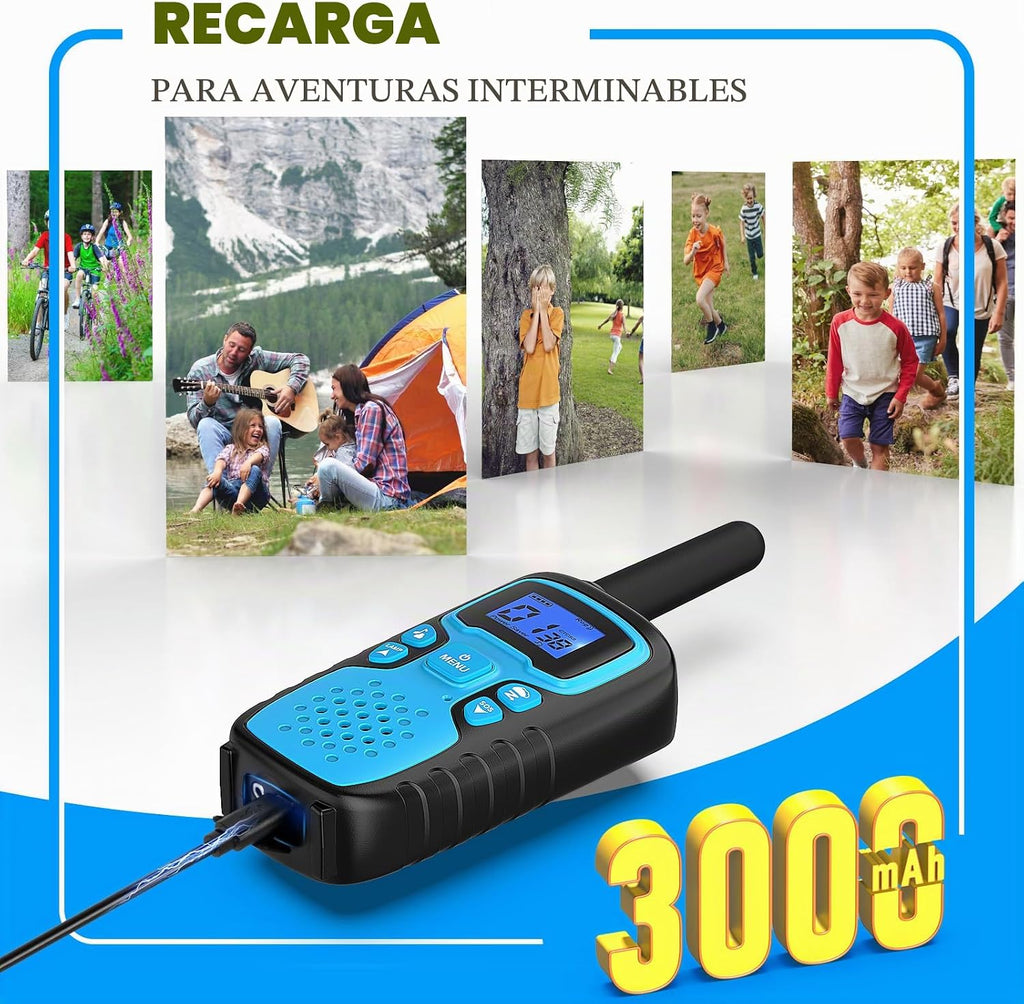 Walkie Talkies para niños recargables de largo alcance, regalo de cumpleaños de Navidad para niños de 5, 6, 7, 8, 9, 10, 11, 12 años, equipo de senderismo, juegos de campamento con NOAA