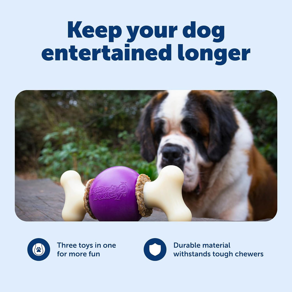 PetSafe Busy Buddy Bouncy Bone - Juguete ajustable 3 en 1 de alimentación lenta con anillos de golosinas recargables, limpia dientes y encías, cura el aburrimiento y ralentiza los hábitos alimenticios