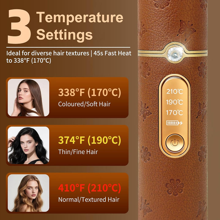 HUAJUN 2-in-1 Cordless Mini Travel Hair Straightener Curler Flat Ir...