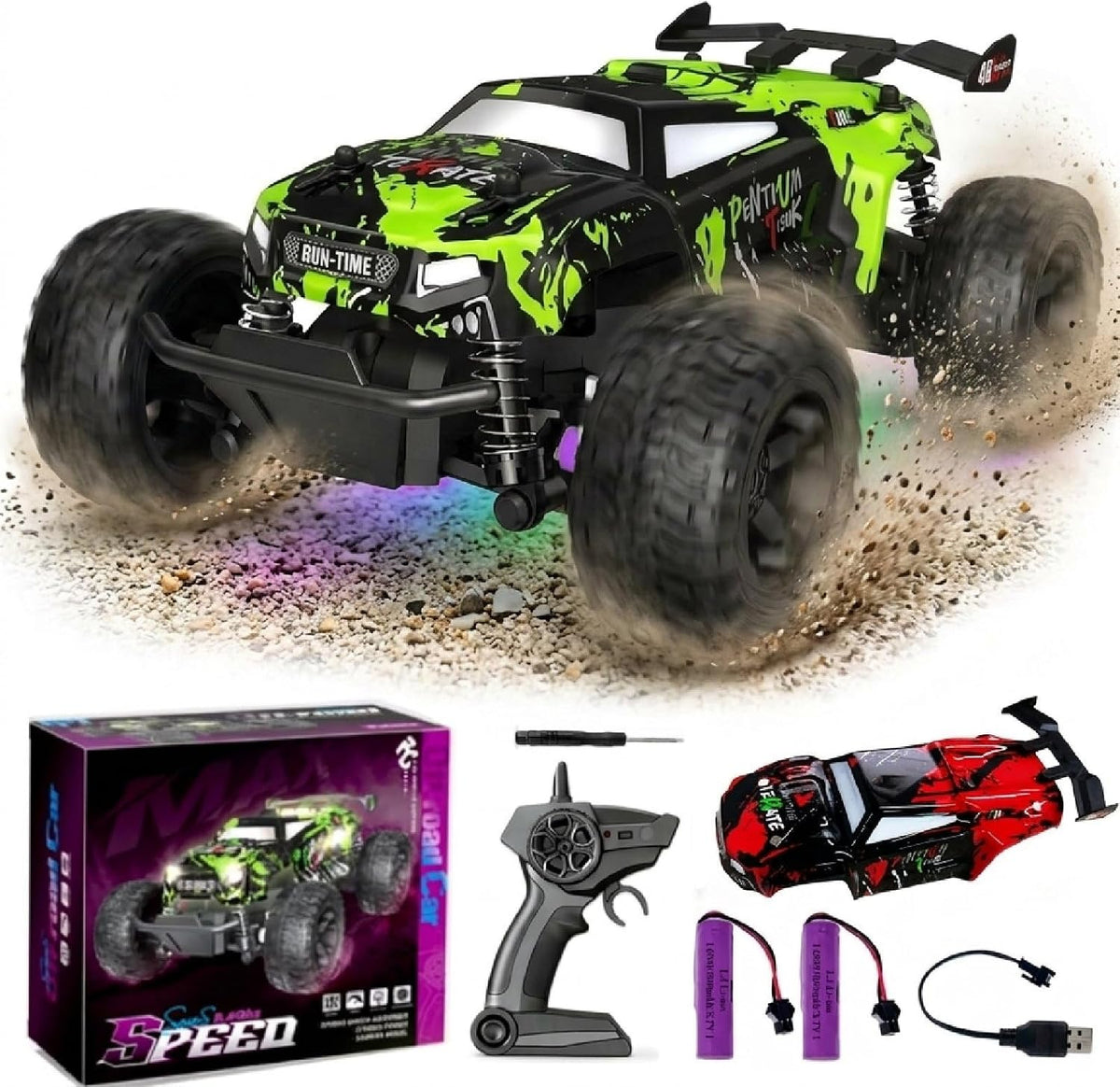 Camión RC 1/18 con 2 baterías recargables, fácil para niños de 3 a 8