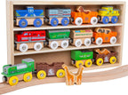 ORBRIUM Juego de trenes de madera, 12 coches y motores magnéticos, colección de 18 piezas, trenes de animales, circo, granja, safari, zoológico, compatible con Thomas Brio Melissa & Doug ferrocarril de madera para niños pequeños
