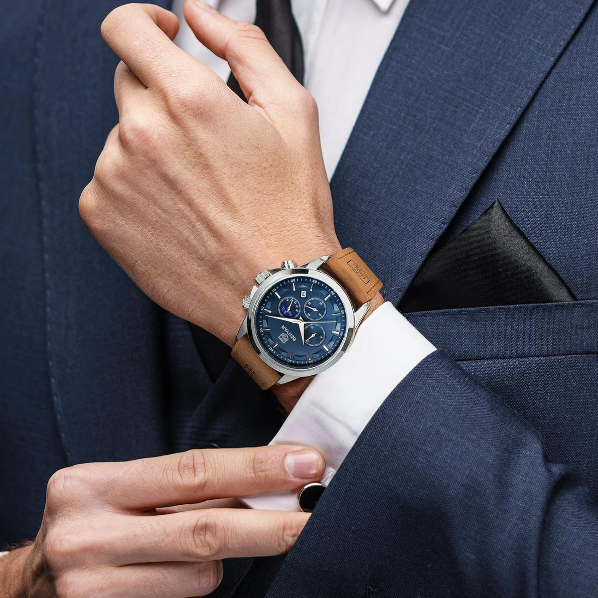 BENYAR Relojes para hombre, cronógrafo analógico de cuarzo, impermeables, relojes de pulsera para hombre, moda de negocios, trabajo, casual, deportivo, reloj de vestir con calendario