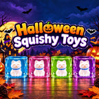 4 juguetes esponjosos de Halloween, cubo de burbujas para apretar, bola antiestrés con gato que brilla en la oscuridad en el interior, juguetes sensoriales de levantamiento lento para niños