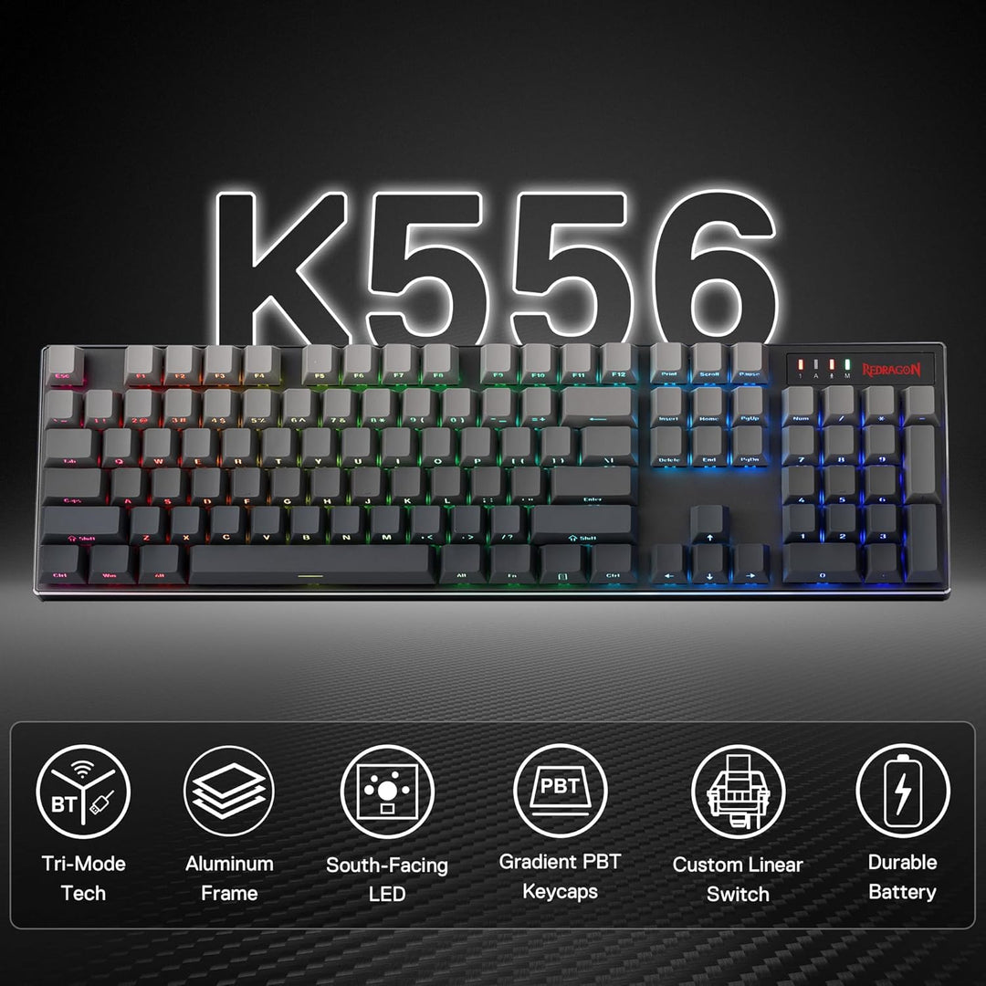 Redragon K556 PRO 104 Keys Wireless RGB Gaming Keyboard, Tri-Mode A...