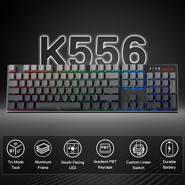 Redragon K556 PRO 104 Keys Wireless RGB Gaming Keyboard, Tri-Mode A...
