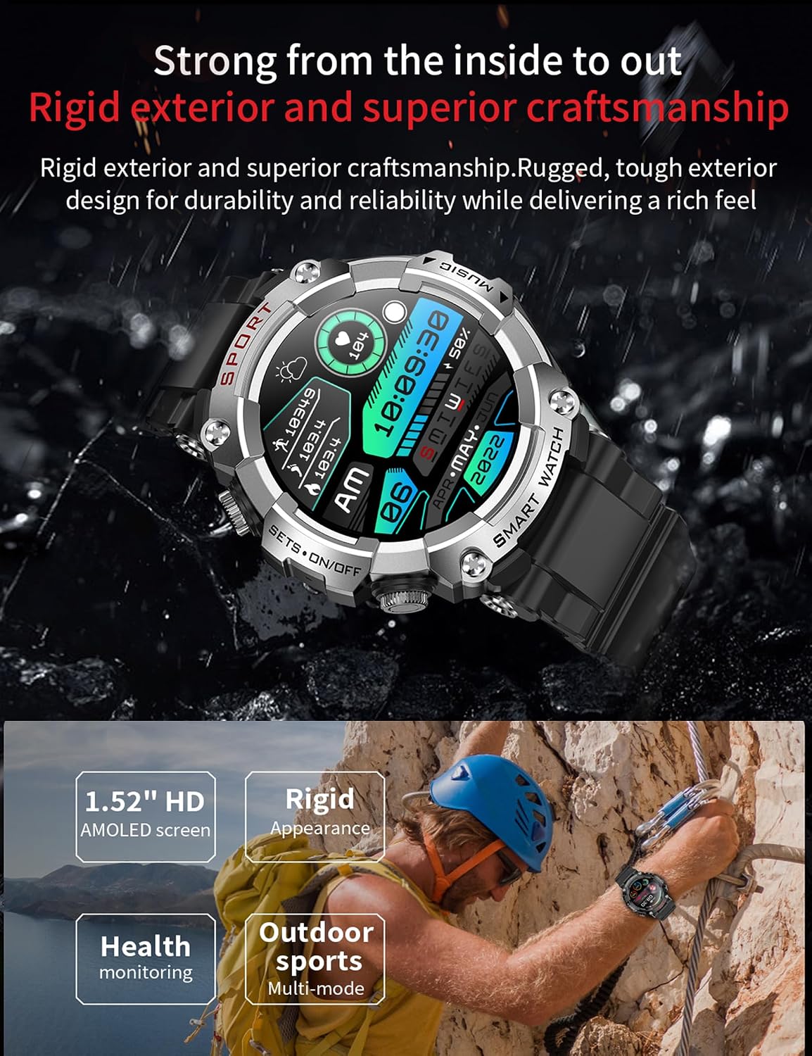 Reloj inteligente con auriculares para hombres, relojes inteligentes para teléfonos Android, llamadas Bluetooth puede responder y hacer llamadas, fitness resistente a los militares, rastreador de fitness deportivo con paso, frecuencia cardíaca