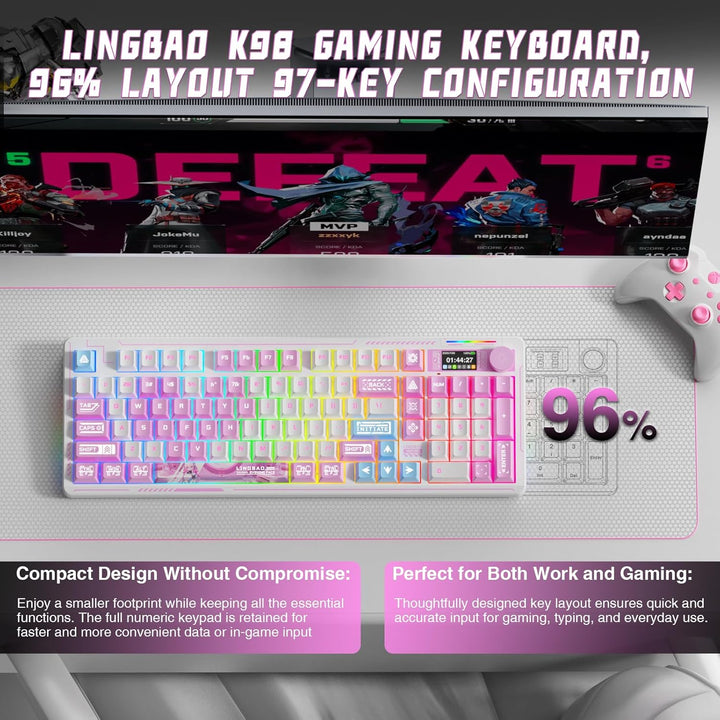 LINGBAO K98 PRO - Teclado mecánico de anime inalámbrico, con pantal...