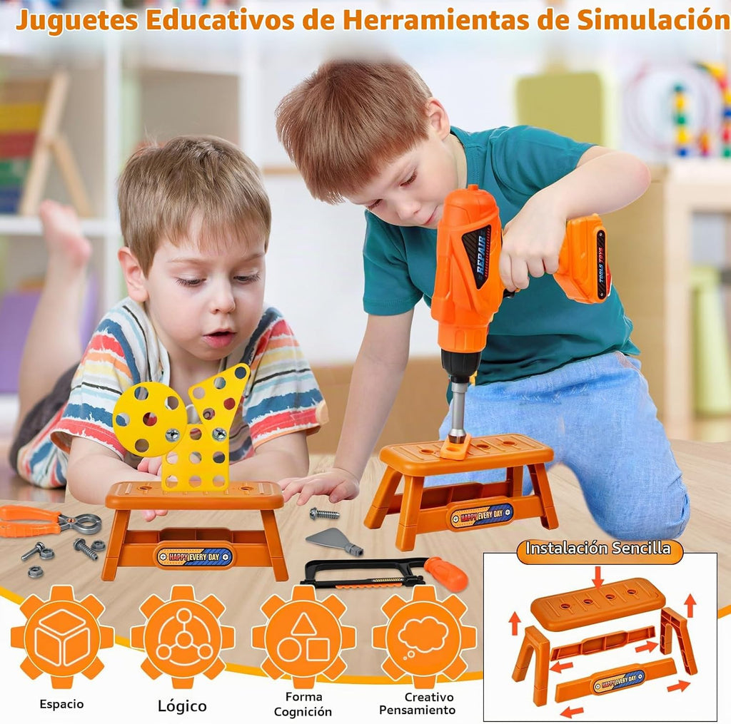 Juego de herramientas para niños de 48 piezas con casco duro y caja de herramientas, taladro de juguete realista para niños