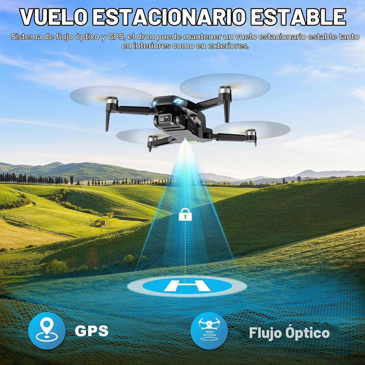 Drone GPS con cámara para adultos, 2K HD FPV Drone con retorno automático, sígueme, vuelo circular, vuelo de punto de referencia, vuelo estable, motor sin escobillas, cuadricóptero de control remoto