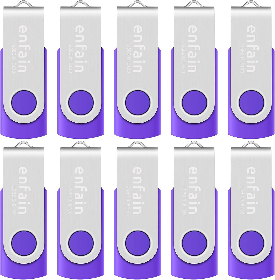 Enfain Paquete de 10 unidades de memoria USB Purple Flash Drive de...