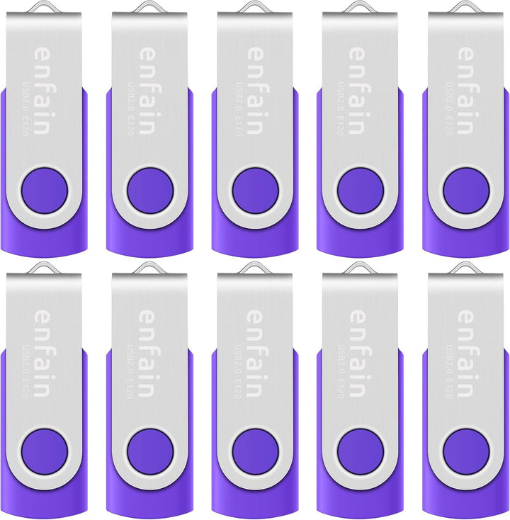 Enfain Paquete de 10 unidades de memoria USB Purple Flash Drive de...